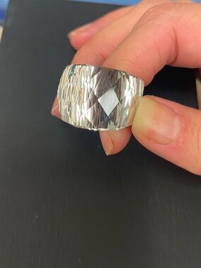 Wide Faceted Silver Tone Statement Ring